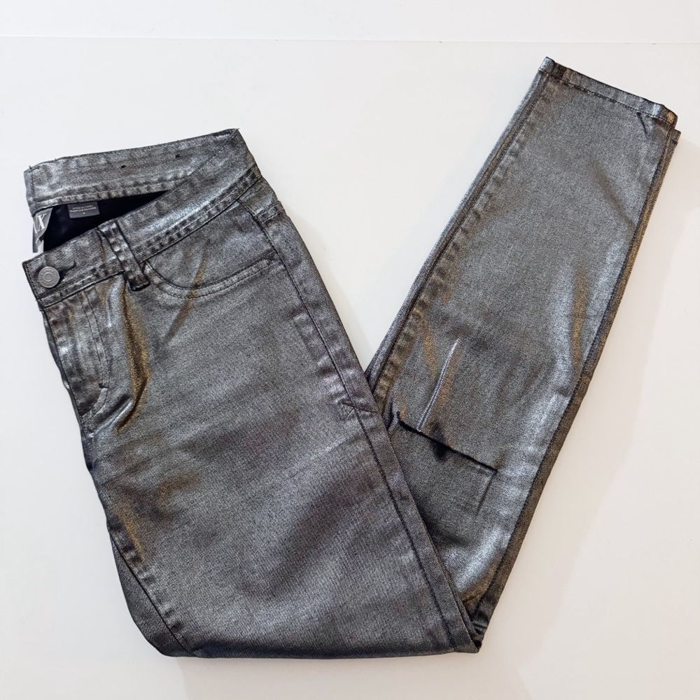Armani Exchange Silver Metallic Skinny Pants